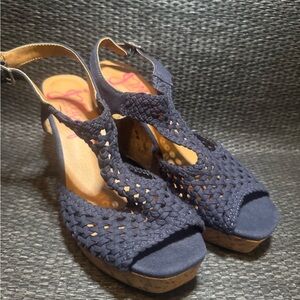 Jellypop Navy Woven Wedge Sandals